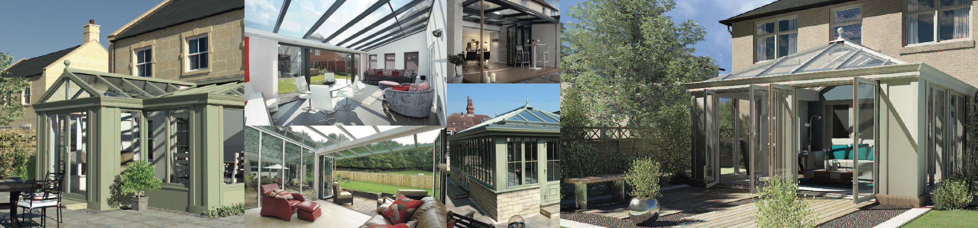 collage image of houses with both solar panels and extensions