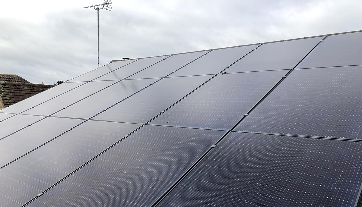 Close up view of solar panels on a roof